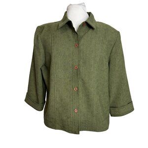 Prophecy Womens Size 14 Petite Jacket Green Button Front 3/4 Sleeves
